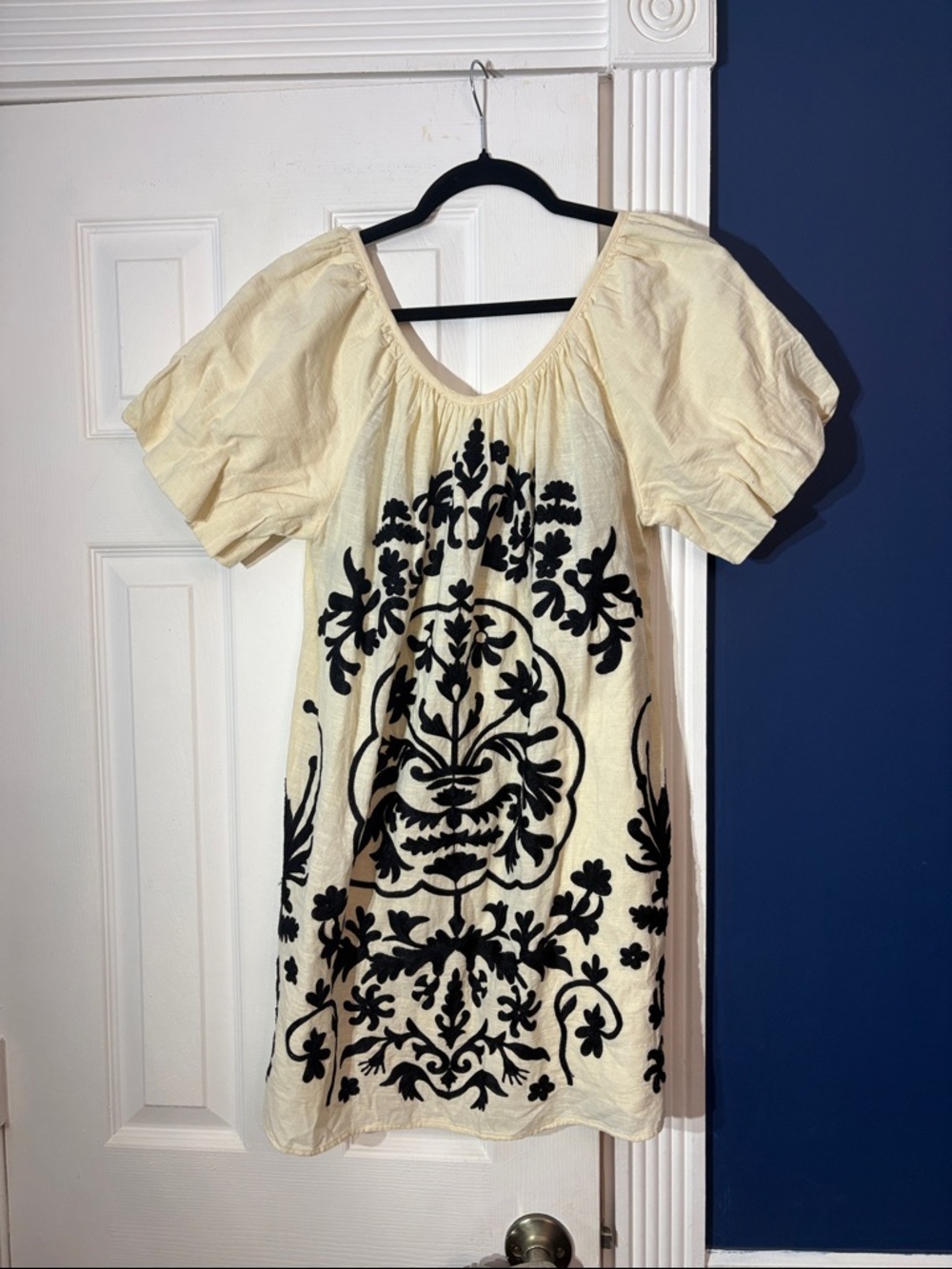 Free People Fiona Puff Sleeve & Black Embroidery Dress - size small - Picture 6 of 6